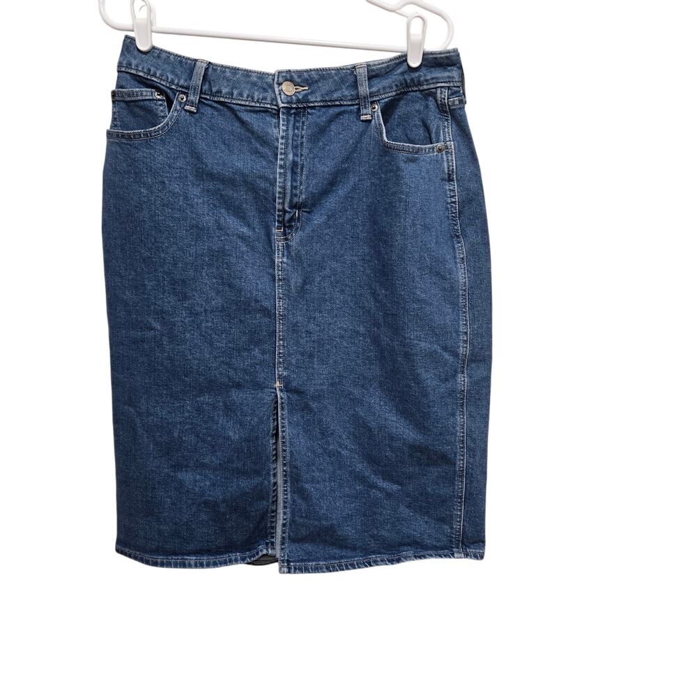 Gap Denim Midi Skirt Medium Indigo Front Slit Size 14